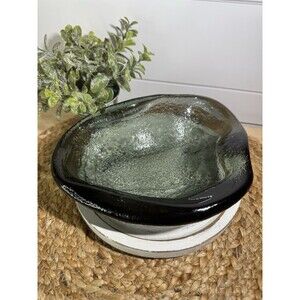 Vintage Blenko Art Glass Freeform Amoeba Bowl Dish Ashtray Smokey Grey Black